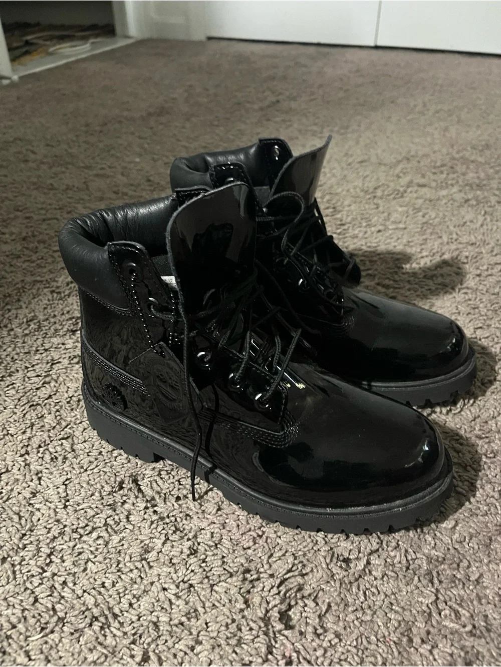Timberland Big Kids Black Patent Lace-Up Boots